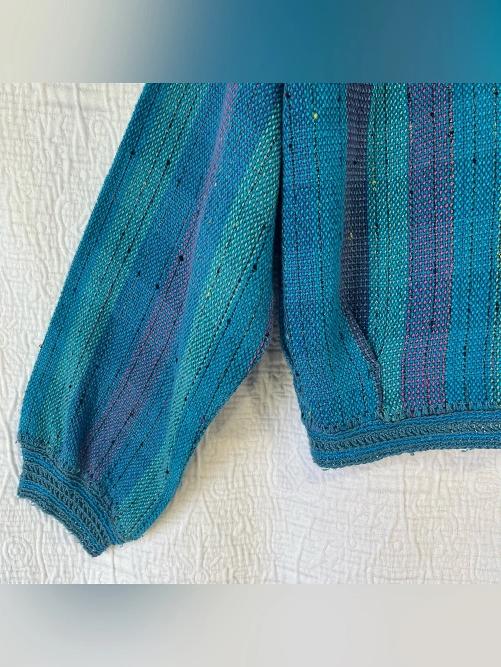 Vintage Handwoven Cardigan Sweater by M Lynette Holmes Handmade Cotton Tweed L